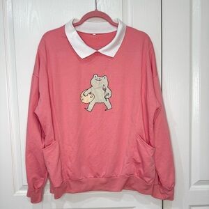 Pink Collar Frog Graphic Sweatshirt